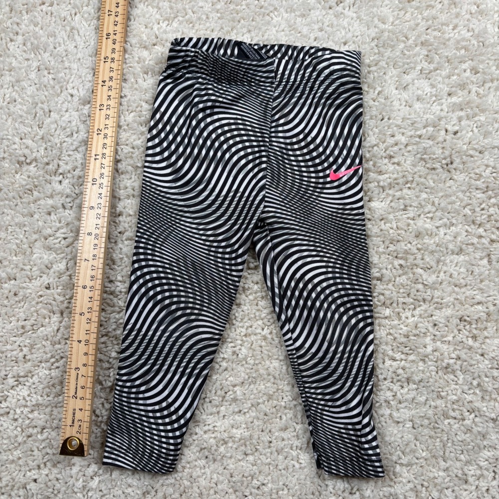 Nike Dri-FIT‎ Toddler Girls Leggings Black White Swirl Print Pink Swoosh 18M